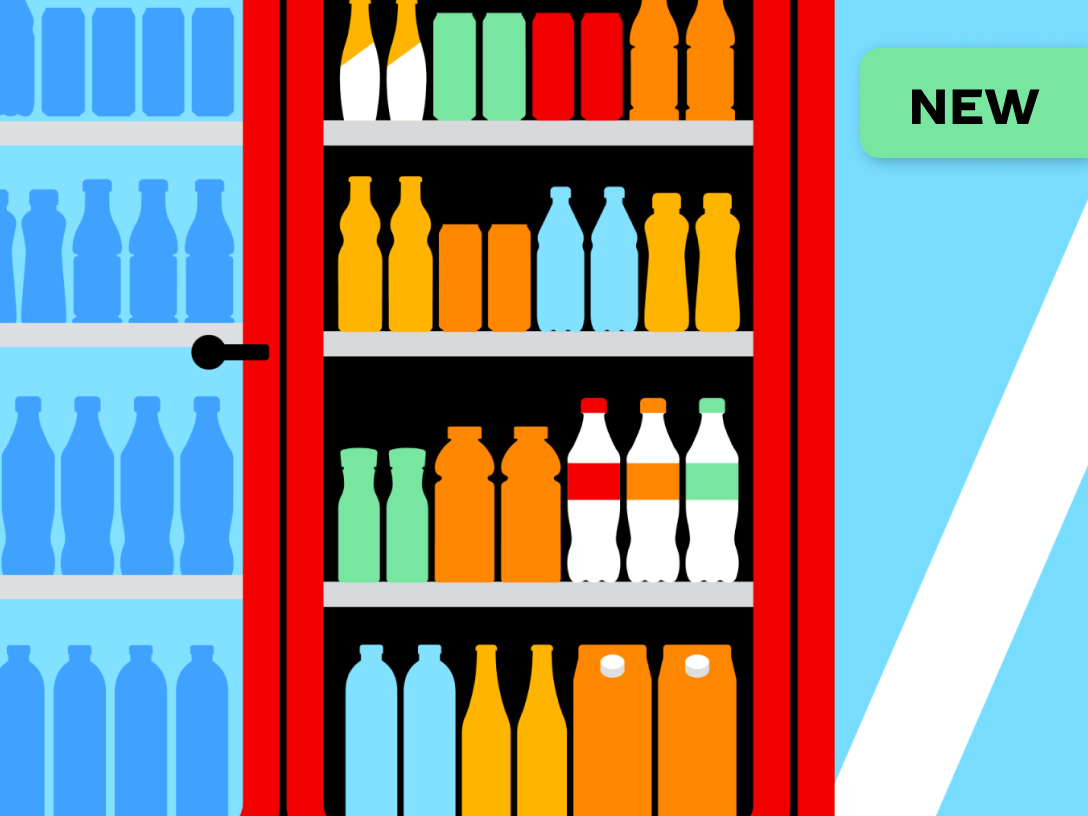 Vector image of drinks in a cooler with new tag