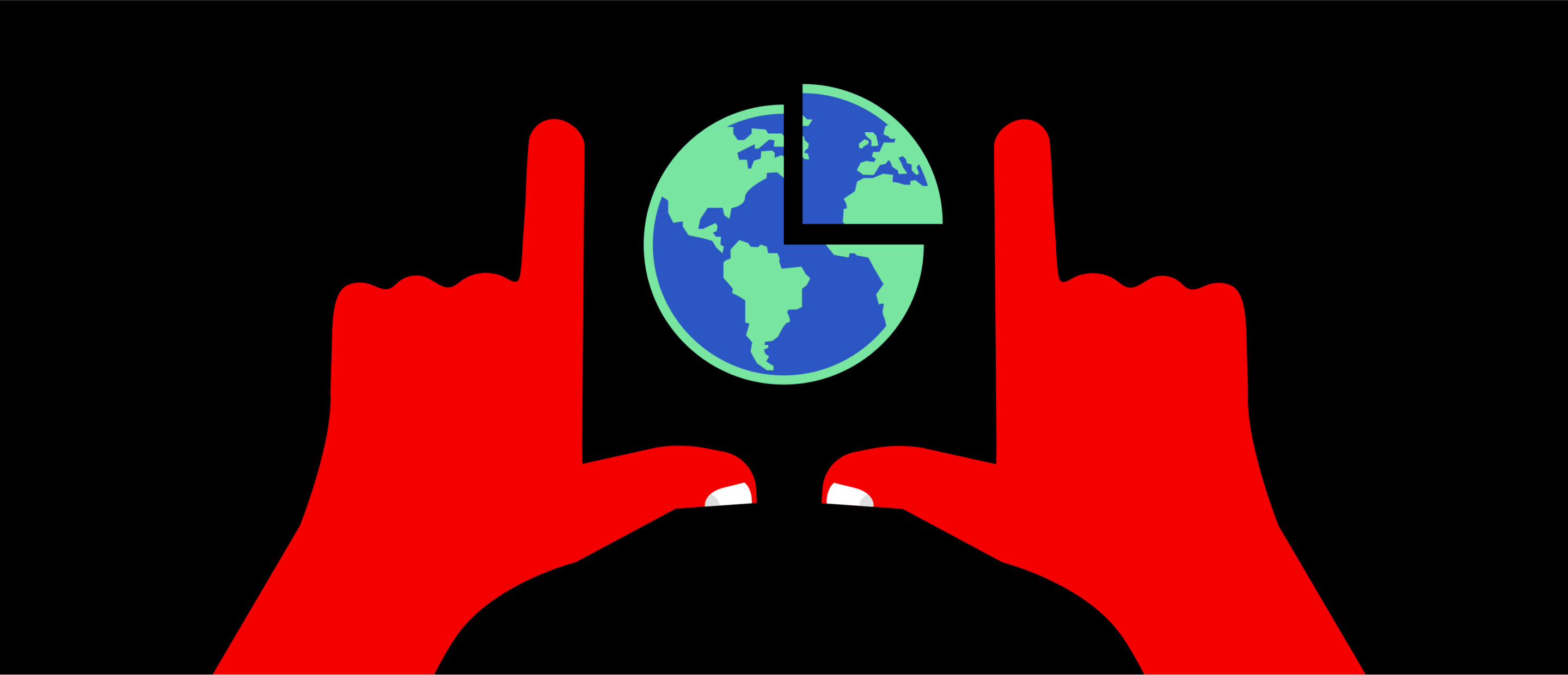 Vector image of two hands framing an image of the earth with a quarter wedge taken out of it