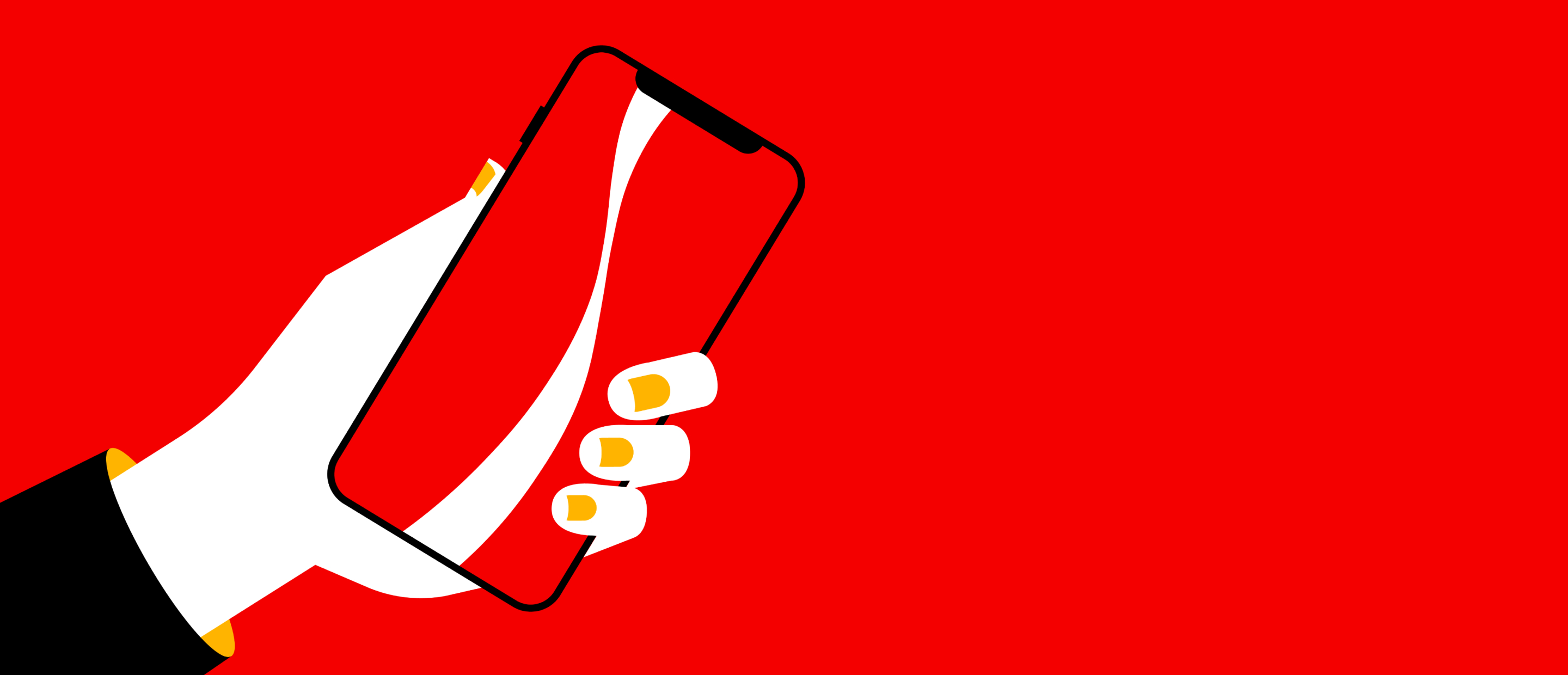 Vector image of a hand holding a phone depicting the Coca-Cola ribbon