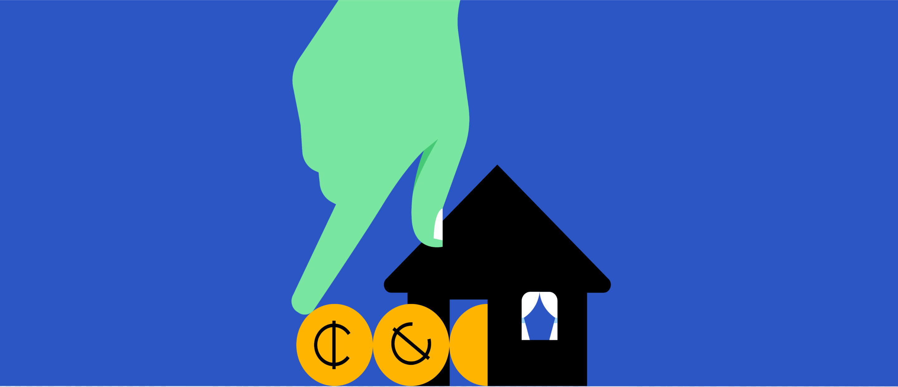 Vector image of a large hand touching money moving into a house