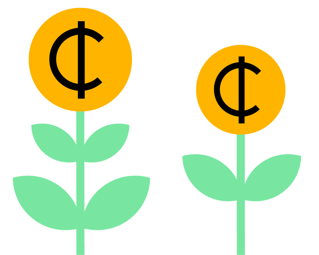 Vector image of two flowers with cents at the top