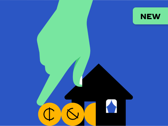 Vector image of a large hand touching money moving into a house